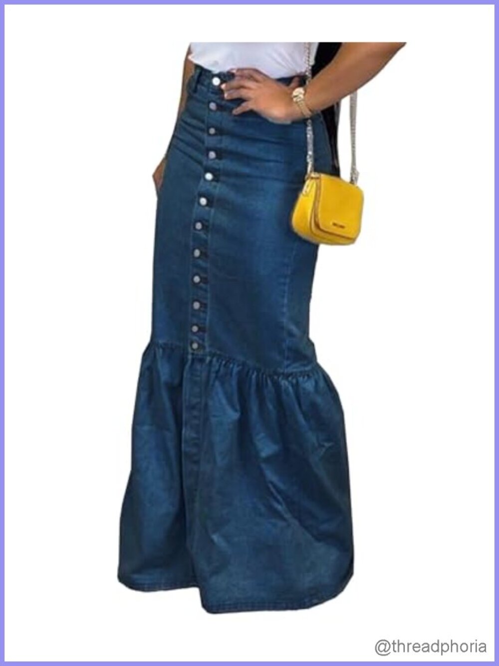 Women's Button Down Denim Ruffle Maxi Dress Fishtail Mermaid Skirt
